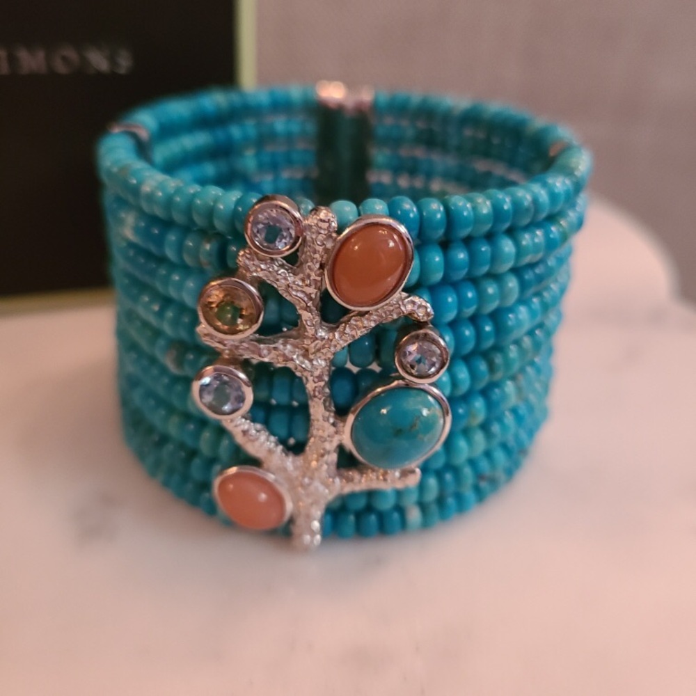 Ross-Simons Turquoise & Multi Gemstone Cuff Bracelet in Sterling Silver. NIB.